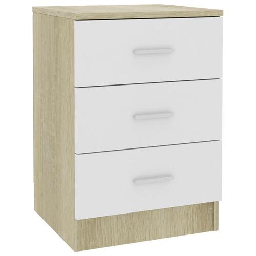Sengeskabe 2 stk. 38 x 35 x 56 cm spånplade hvid og sonoma-eg