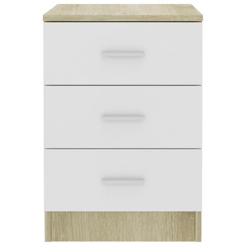 Sengeskabe 2 stk. 38 x 35 x 56 cm spånplade hvid og sonoma-eg