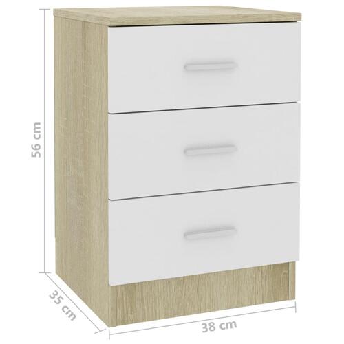 Sengeskabe 2 stk. 38 x 35 x 56 cm spånplade hvid og sonoma-eg