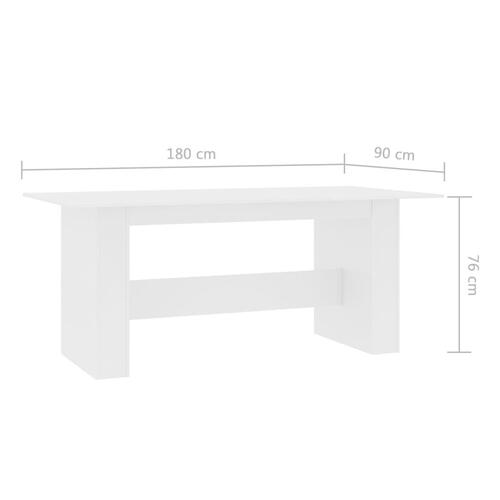 Spisebord 180 x 90 x 76 cm spånplade hvid