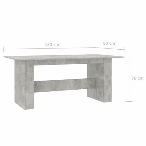Spisebord 180 x 90 x 76 cm spånplade betongrå