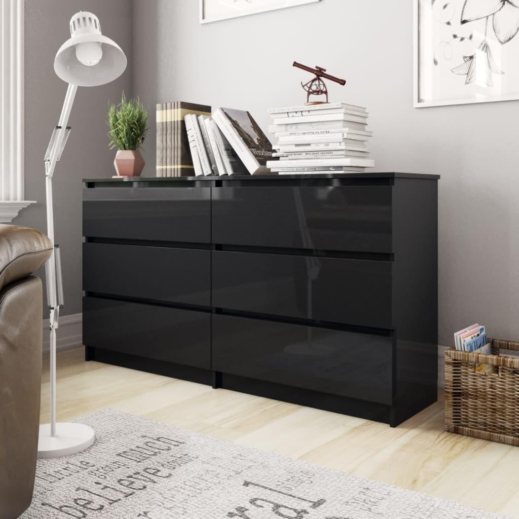 Skænk 140x35x76 cm konstrueret træ sort højglans