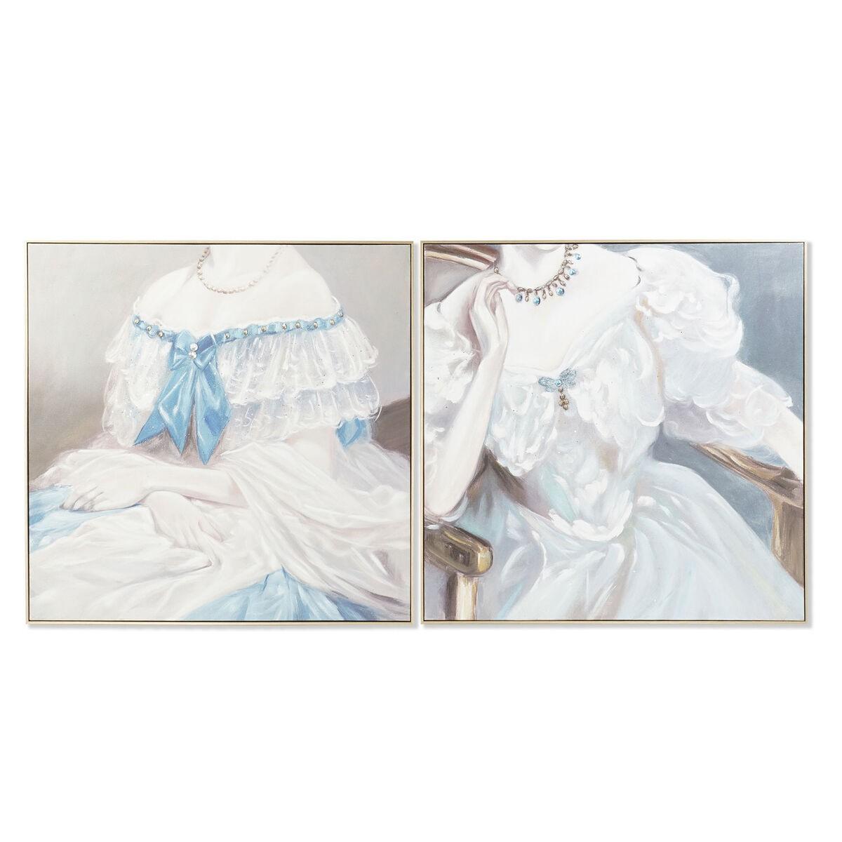 Lærredsmaleri i fyrretræ, 102 × 4,5 × 102 cm - blå/hvid, håndmalet