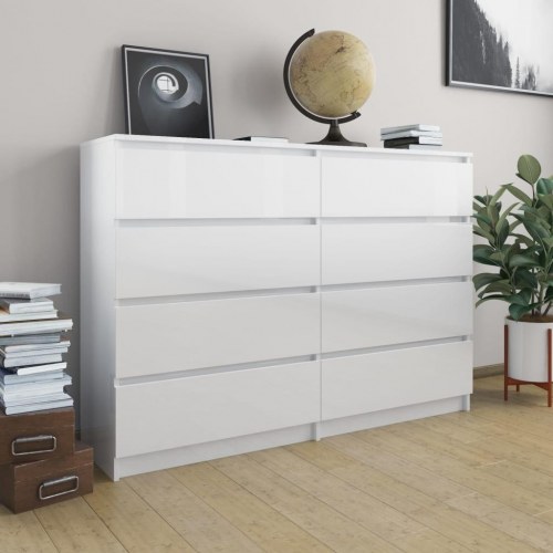 Skænk 140x35x99 cm konstrueret træ hvid højglans