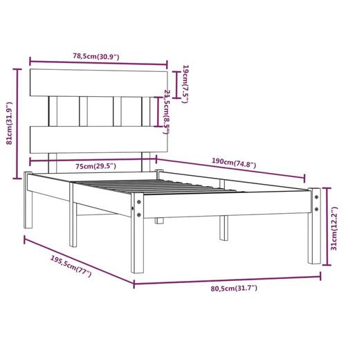 Sengeramme 75x190 cm Small Single massivt træ sort