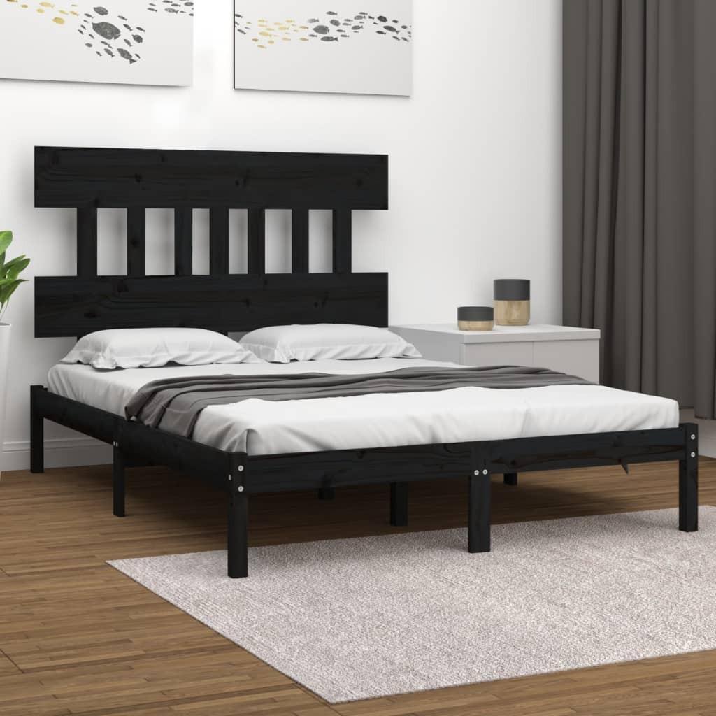 Sengeramme 150x200 cm King Size massivt træ sort