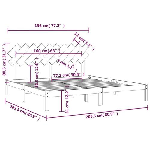 Sengeramme 200x200 cm massivt træ grå