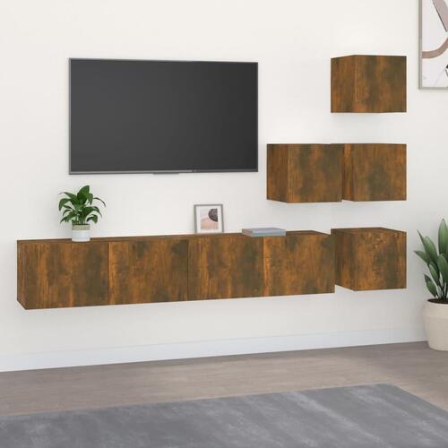 Væghængt tv-bord 37x37x72 cm konstrueret træ røget egetræ
