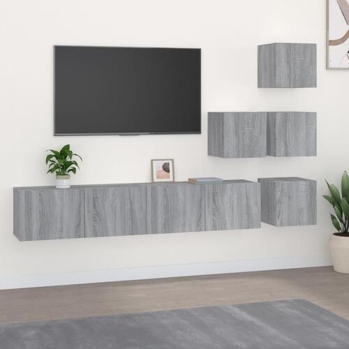 Væghængt tv-bord 37x37x72 cm konstrueret træ grå sonoma-eg