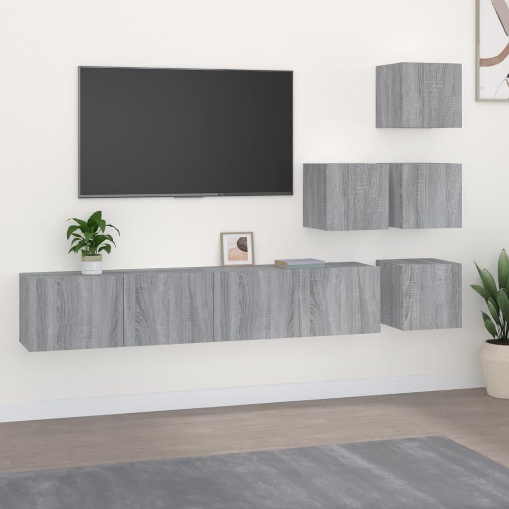 Væghængt tv-bord 37x37x72 cm konstrueret træ grå sonoma-eg