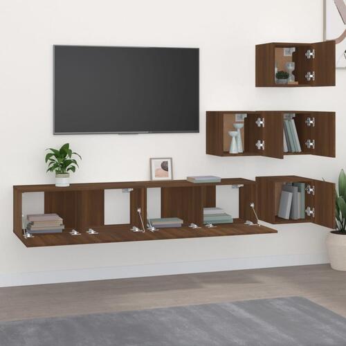 Væghængt tv-bord 37x37x72 cm konstrueret træ brun egetræsfarve
