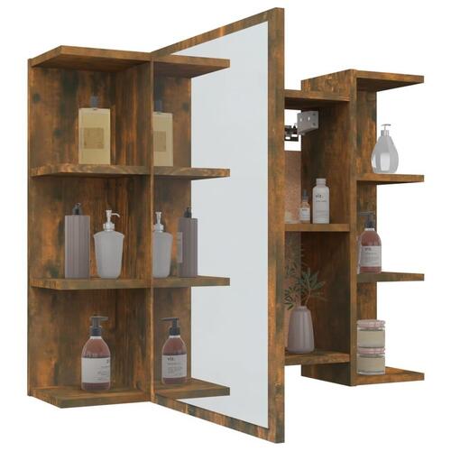Badeværelsesskab + spejl 80x20,5x64 cm konstrueret træ røget eg