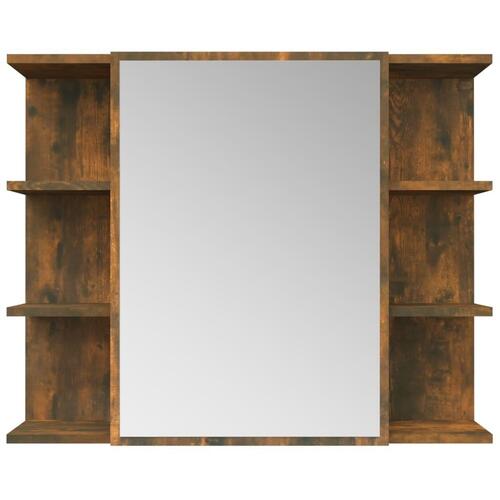 Badeværelsesskab + spejl 80x20,5x64 cm konstrueret træ røget eg