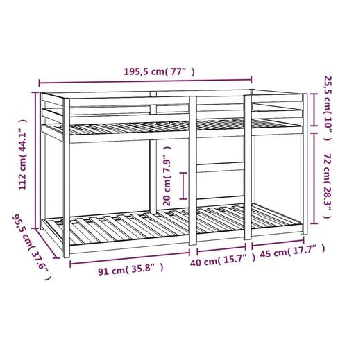 Køjeseng 90x190 cm massivt fyrretræ hvid