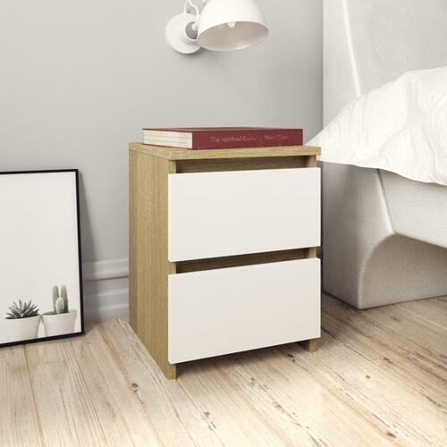 Sengeskabe 2 stk. 40 x 30 x 40 cm spånplade hvid og sonoma-eg