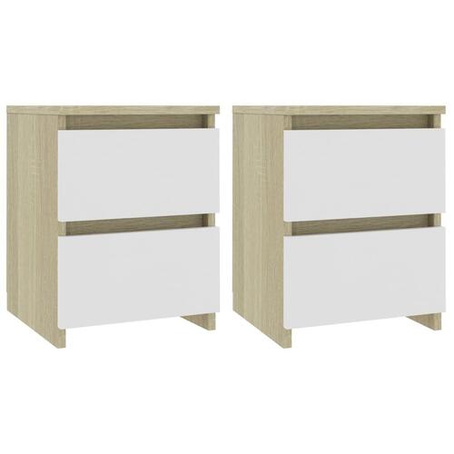 Sengeskabe 2 stk. 40 x 30 x 40 cm spånplade hvid og sonoma-eg