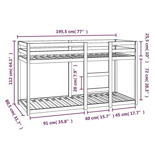 Køjeseng 75x190 cm massivt fyrretræ