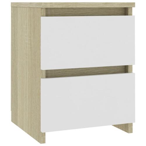 Sengeskabe 2 stk. 40 x 30 x 40 cm spånplade hvid og sonoma-eg