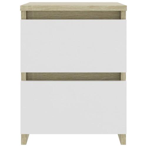 Sengeskabe 2 stk. 40 x 30 x 40 cm spånplade hvid og sonoma-eg