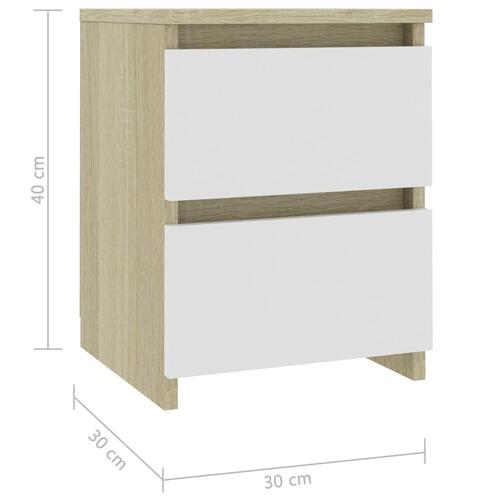 Sengeskabe 2 stk. 40 x 30 x 40 cm spånplade hvid og sonoma-eg