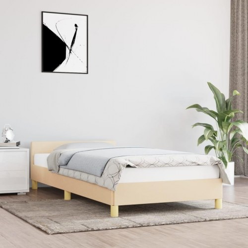Sengeramme med hovedgærde i stof - creme, 90 x 200 cm