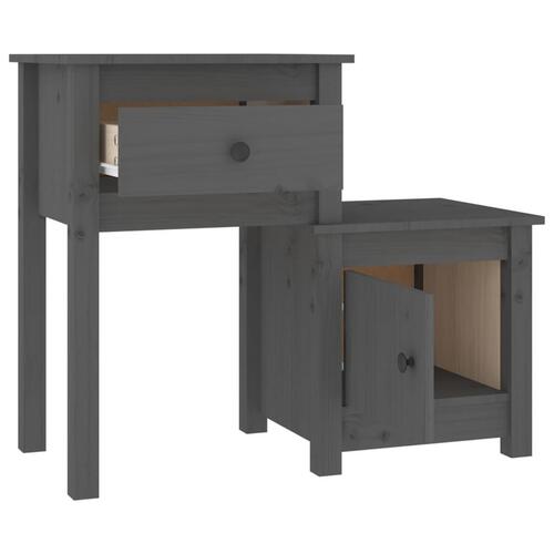 Sengebord 79,5x38x65,5 cm massivt fyrretræ grå
