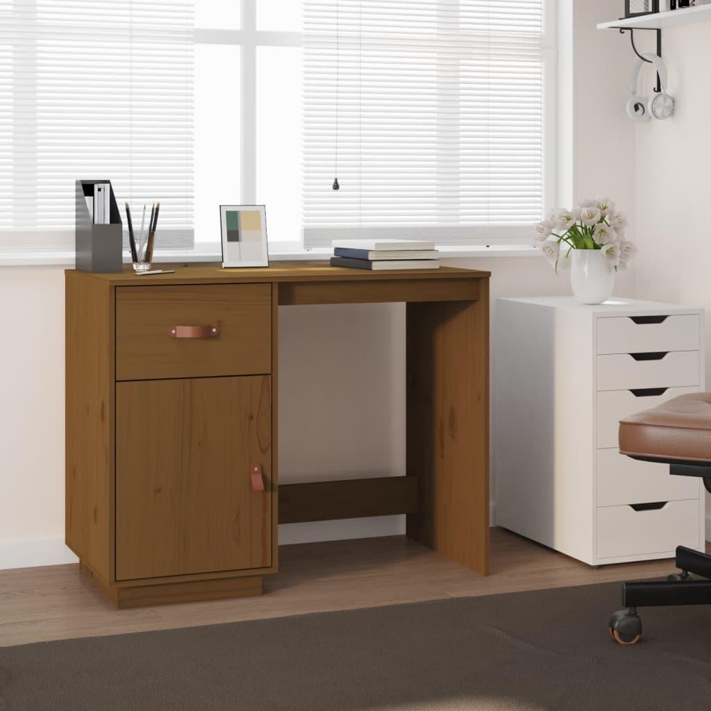 Skrivebord 95x50x75 cm massivt fyrretræ gyldenbrun