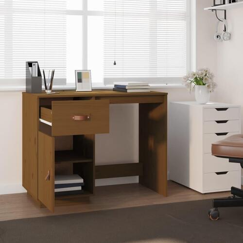 Skrivebord 95x50x75 cm massivt fyrretræ gyldenbrun