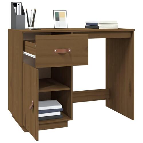 Skrivebord 95x50x75 cm massivt fyrretræ gyldenbrun