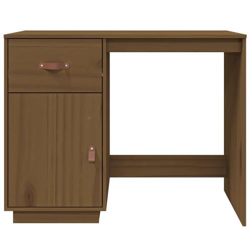 Skrivebord 95x50x75 cm massivt fyrretræ gyldenbrun
