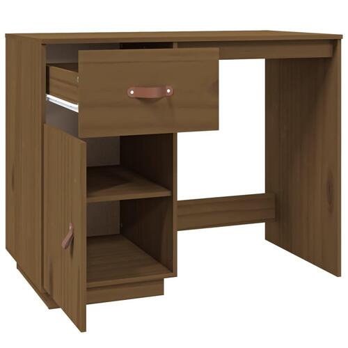 Skrivebord 95x50x75 cm massivt fyrretræ gyldenbrun