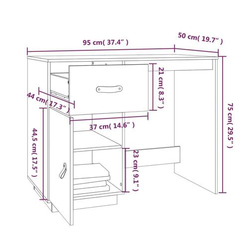 Skrivebord 95x50x75 cm massivt fyrretræ gyldenbrun