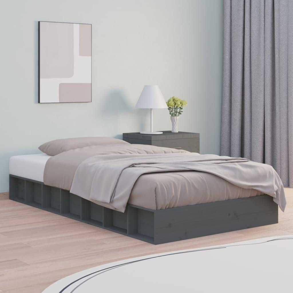 Sengeramme 135x190 cm dobbelt massivt træ grå