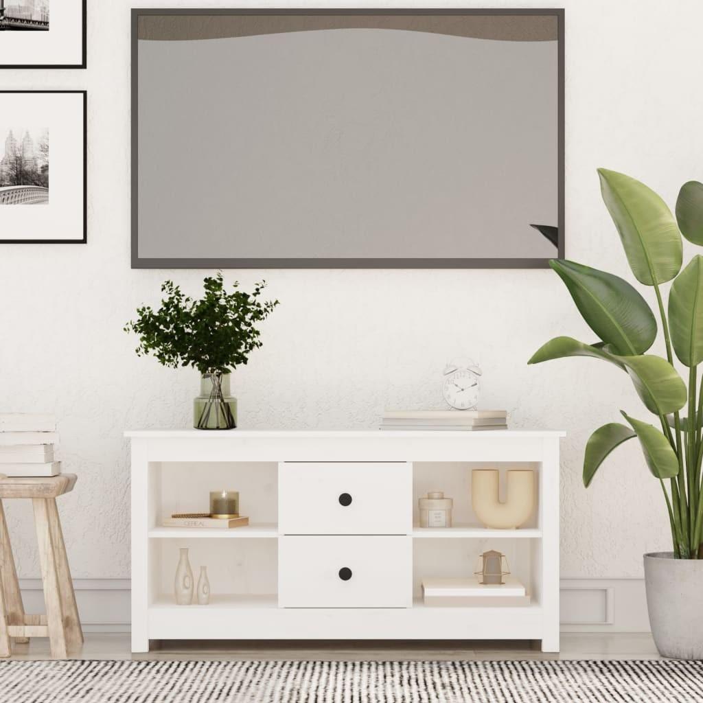 Tv-bord 103x36,5x52 cm massivt fyrretræ hvid