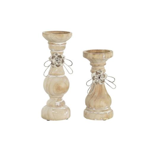 Lyseholder Træ (9,5 x 9,5 x 28 cm) (2 Dele)