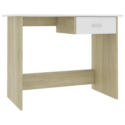 Skrivebord 100x50x76 cm konstrueret træ hvid og sonoma-eg
