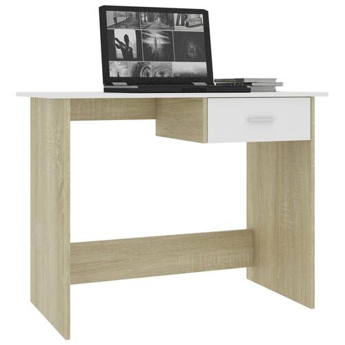 Skrivebord 100x50x76 cm konstrueret træ hvid og sonoma-eg