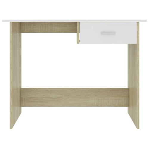 Skrivebord 100x50x76 cm konstrueret træ hvid og sonoma-eg