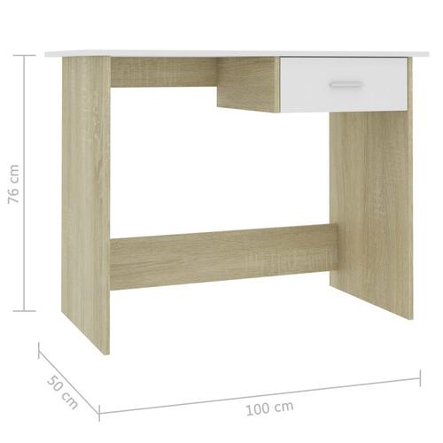 Skrivebord 100x50x76 cm konstrueret træ hvid og sonoma-eg