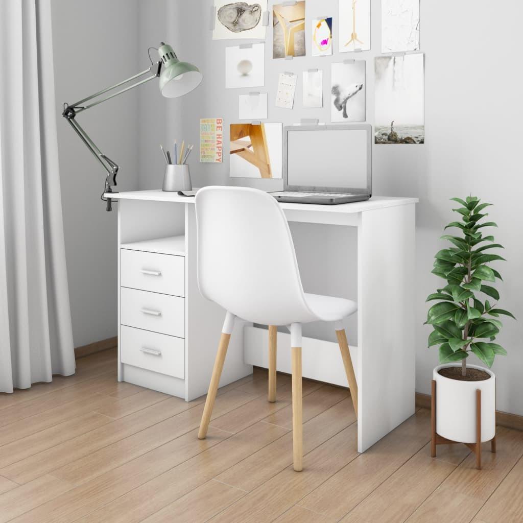 Skrivebord med skuffer 110x50x76 cm spånplade hvid