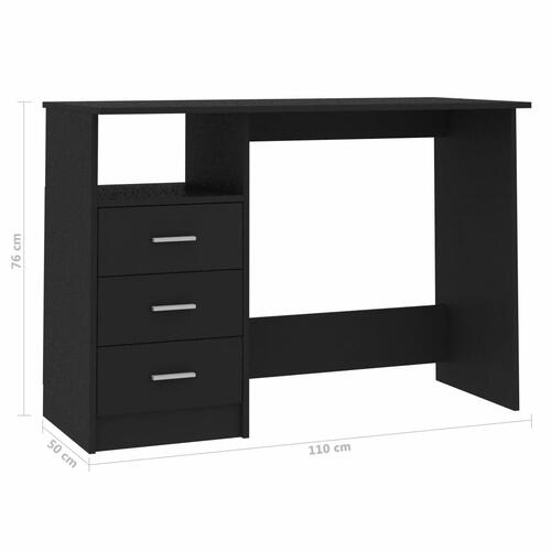 Skrivebord med skuffer 110x50x76 cm spånplade sort