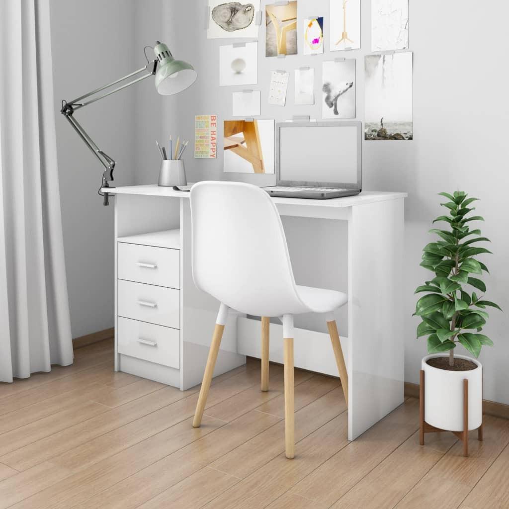 Skrivebord med skuffer 110x50x76 cm spånplade hvid højglans