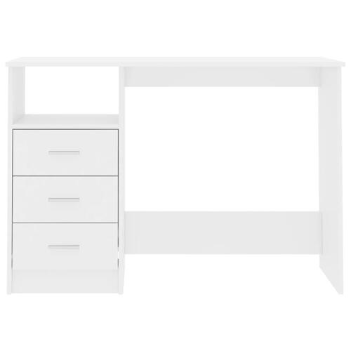 Skrivebord med skuffer 110x50x76 cm spånplade hvid højglans