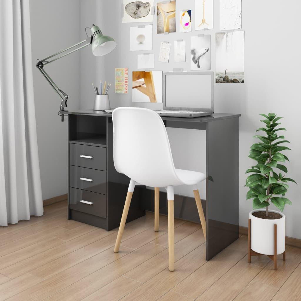 Skrivebord med skuffer 110x50x76 cm spånplade sort højglans