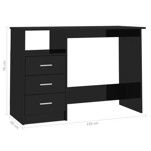 Skrivebord med skuffer 110x50x76 cm spånplade sort højglans