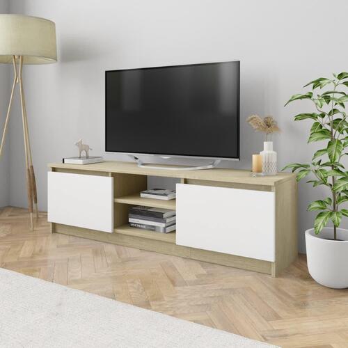 Tv-skab 120x30x35,5 cm konstrueret træ hvid og egetræsfarvet
