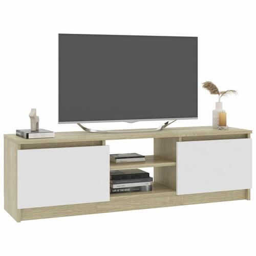 Tv-skab 120x30x35,5 cm konstrueret træ hvid og egetræsfarvet