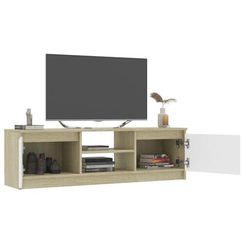 Tv-skab 120x30x35,5 cm konstrueret træ hvid og egetræsfarvet