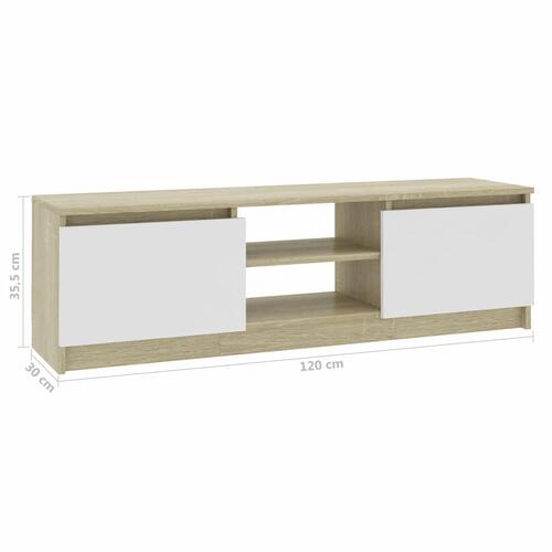 Tv-skab 120x30x35,5 cm konstrueret træ hvid og egetræsfarvet
