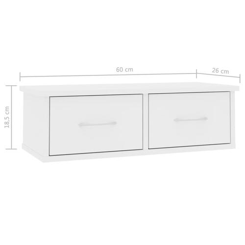 Væghængt skuffe 60x26x18,5 cm konstrueret træ hvid
